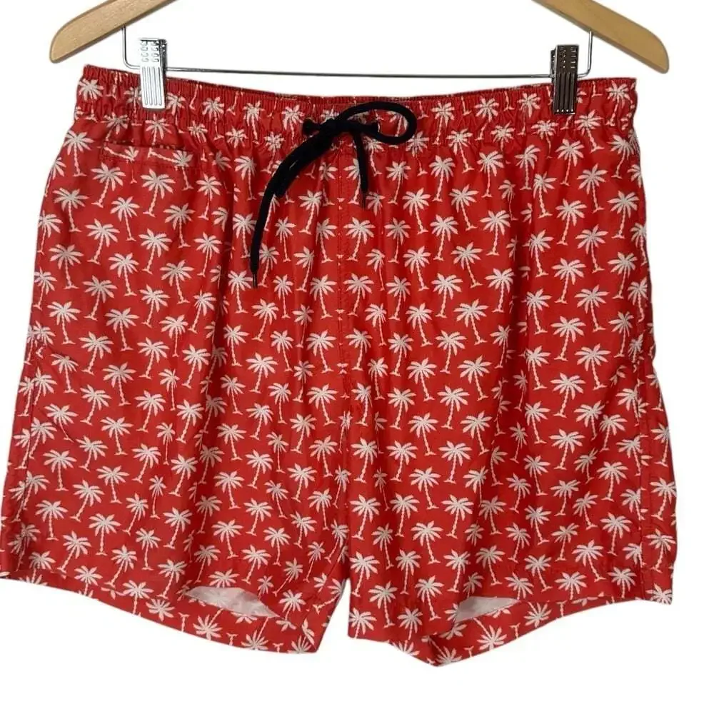Trunks Red Palm Tree Print Swim Shorts Men’s Large Quick‑Dry Tropi‑Vacay Core